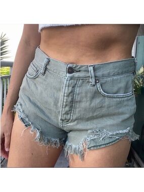 Free People Green Denim Jean Shorts 27